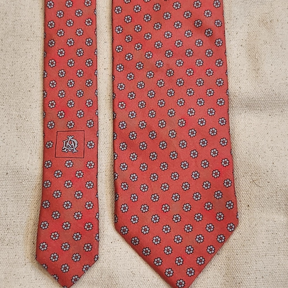 Dunhill London Handmade in Italy 100% Mulberry Silk Coral Red Floral Tie